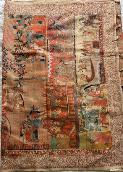 Semi Tussar Saree Orange Colored complemented with a Thread Embroidery Border. - Sampradaya Designer Studio