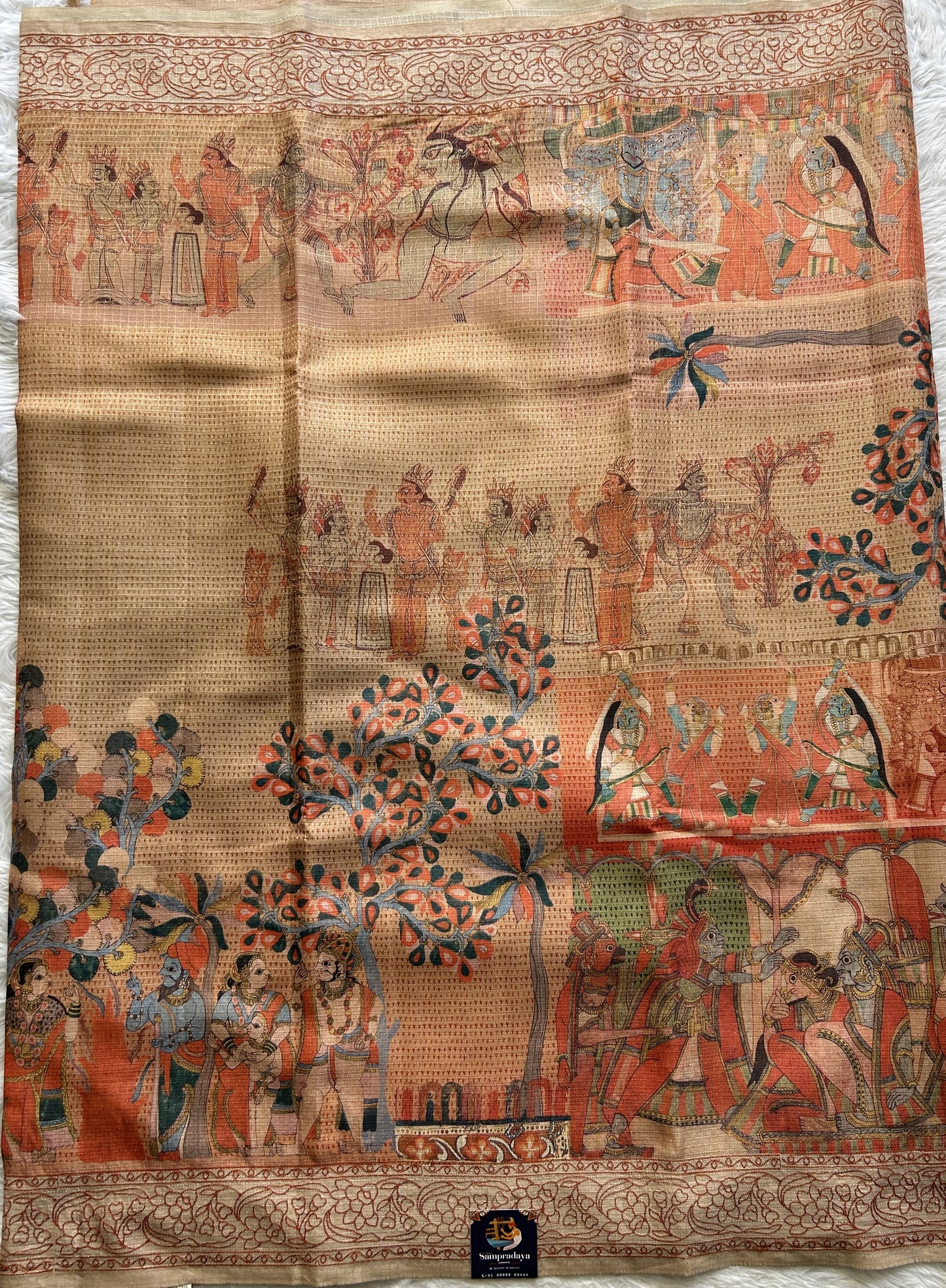 Semi Tussar Saree Orange Colored complemented with a Thread Embroidery Border. - Sampradaya Designer Studio