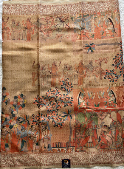 Semi Tussar Saree Orange Colored complemented with a Thread Embroidery Border. - Sampradaya Designer Studio