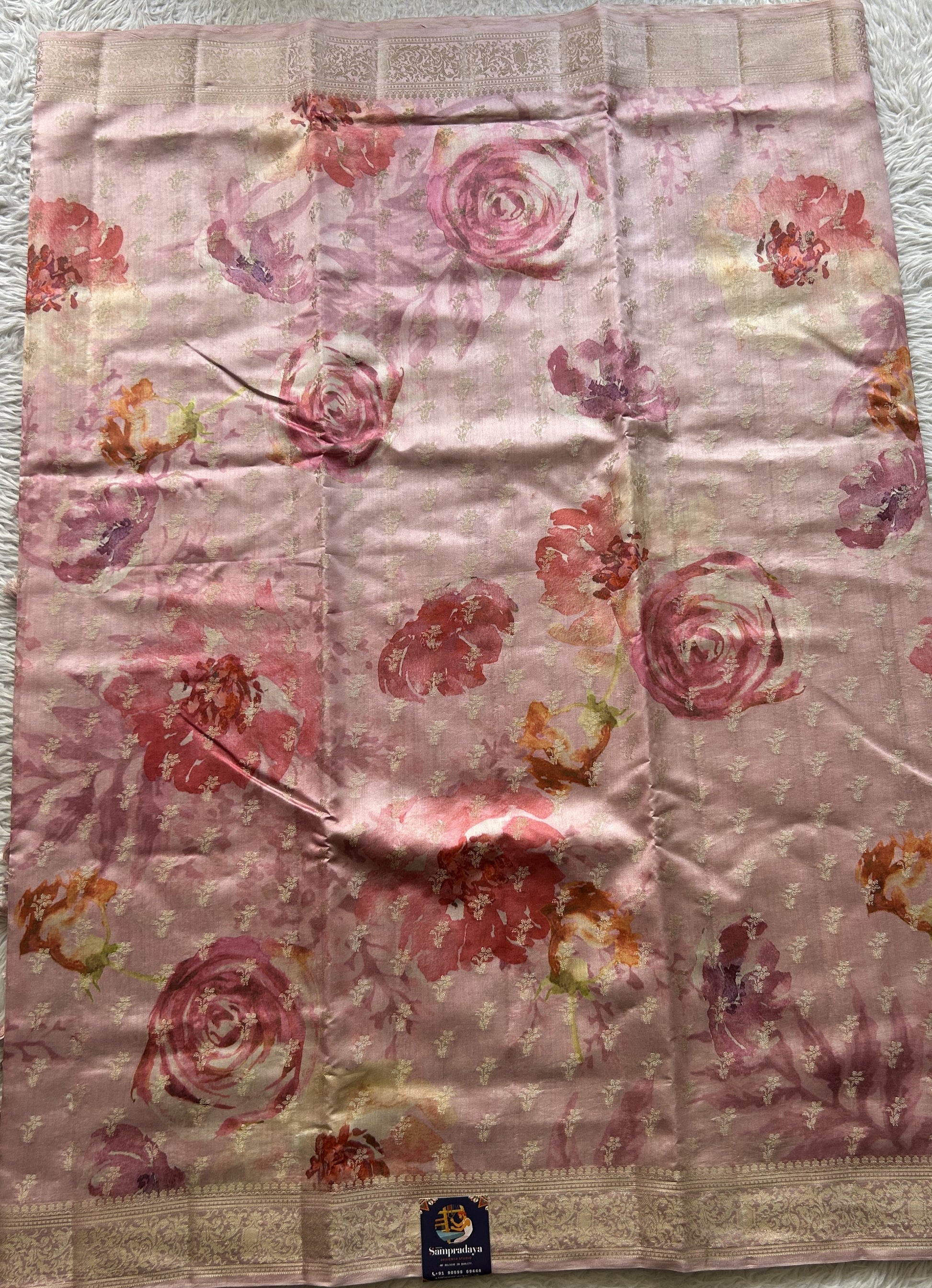 Chiniya Silk Saree Light Pink Colored Elegantly Paired with a Zari Border. - Sampradaya Designer Studio