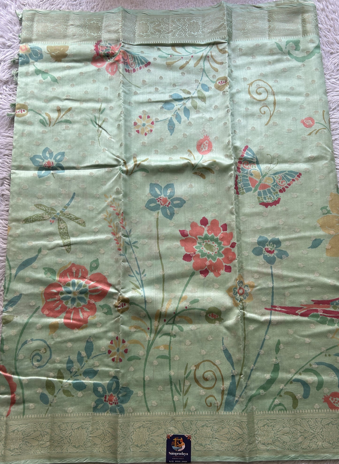 Chiniya Silk Saree Pista Green Colored Elegantly Paired with a Zari Border. - Sampradaya Designer Studio