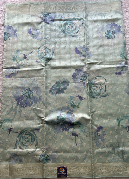 Chiniya Silk Saree Light Sea Blue Colored Elegantly Paired with a Zari Border. - Sampradaya Designer Studio