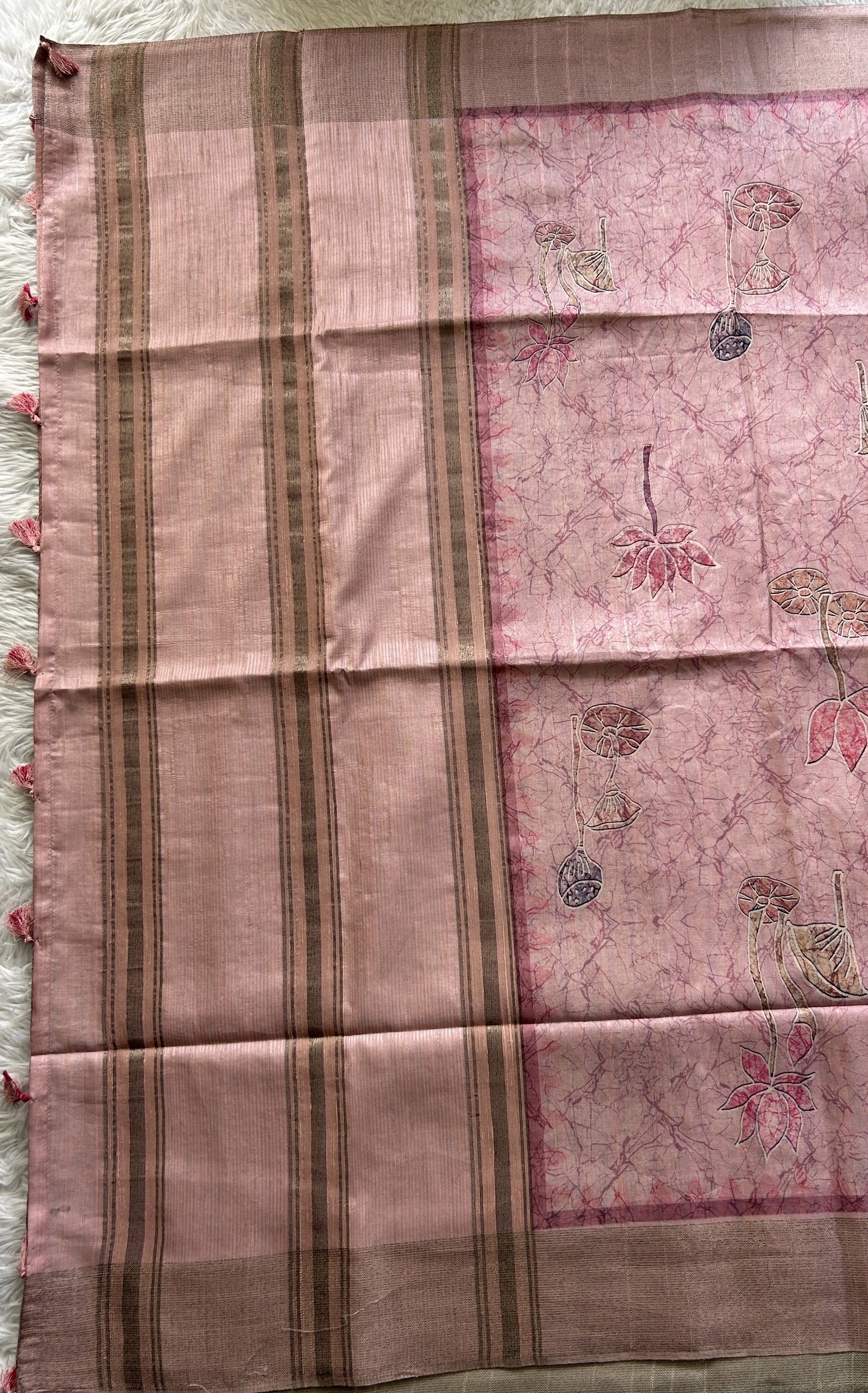 Semi Tussar Saree Baby Pink Colored complemented with a Zari Border. - Sampradaya Designer Studio
