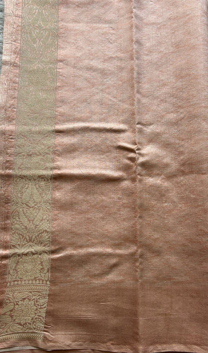 Chiniya Silk Saree Light Peach Colored Elegantly Paired with a Zari Border. - Sampradaya Designer Studio