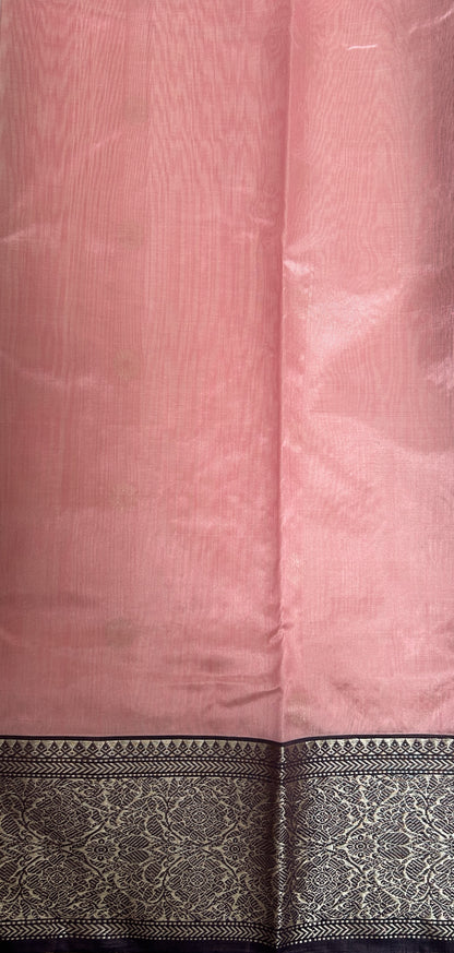 Gulabi - Pink & White Chanderi Printed Saree with Plain Border