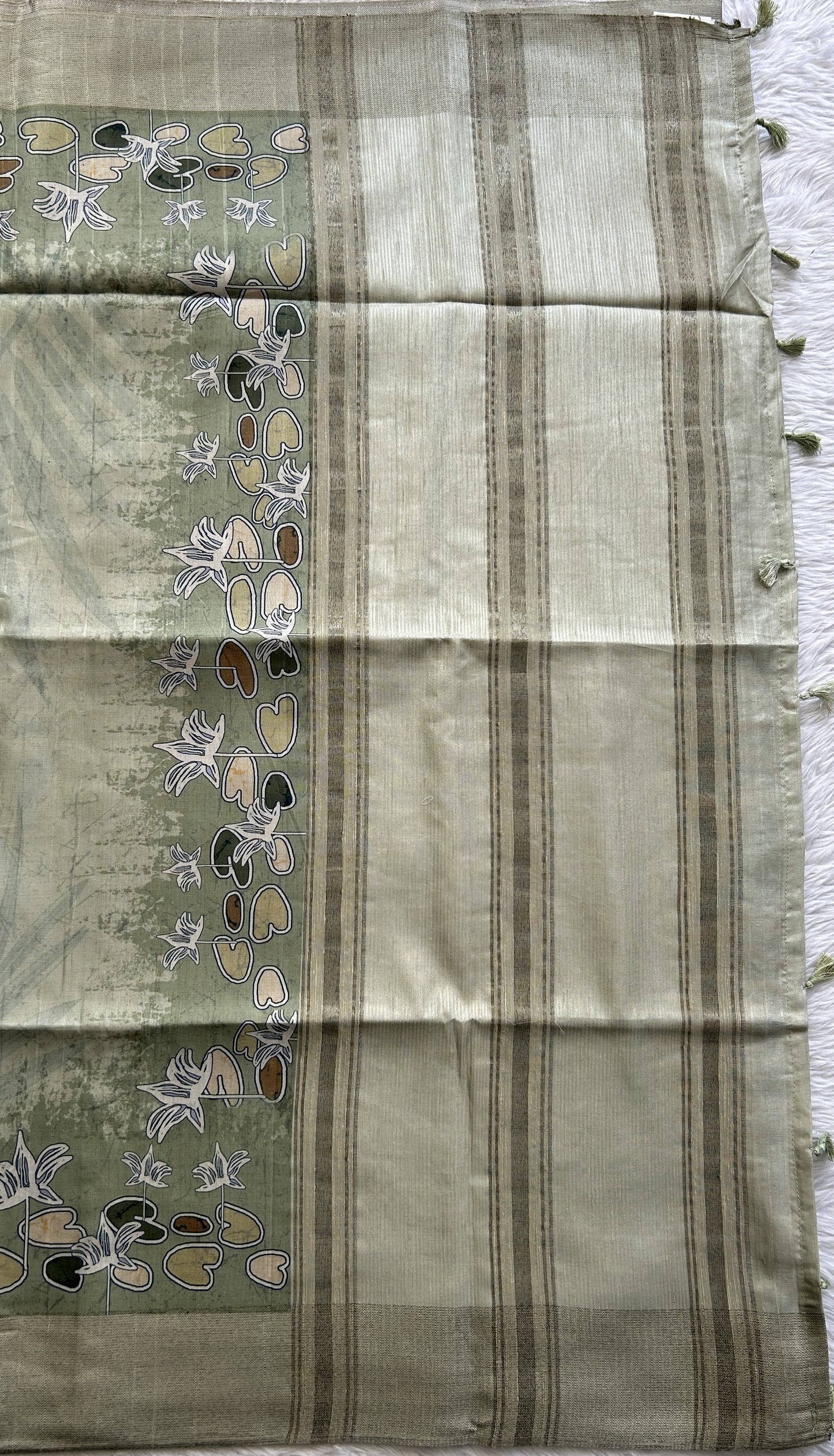 Semi Tussar Saree Sea Green Colored complemented with a Zari Border. - Sampradaya Designer Studio