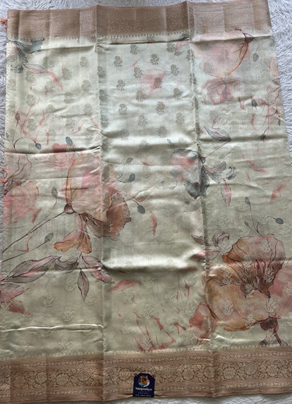 Chiniya Silk Saree Off White Colored Elegantly Paired with a Zari Border. - Sampradaya Designer Studio