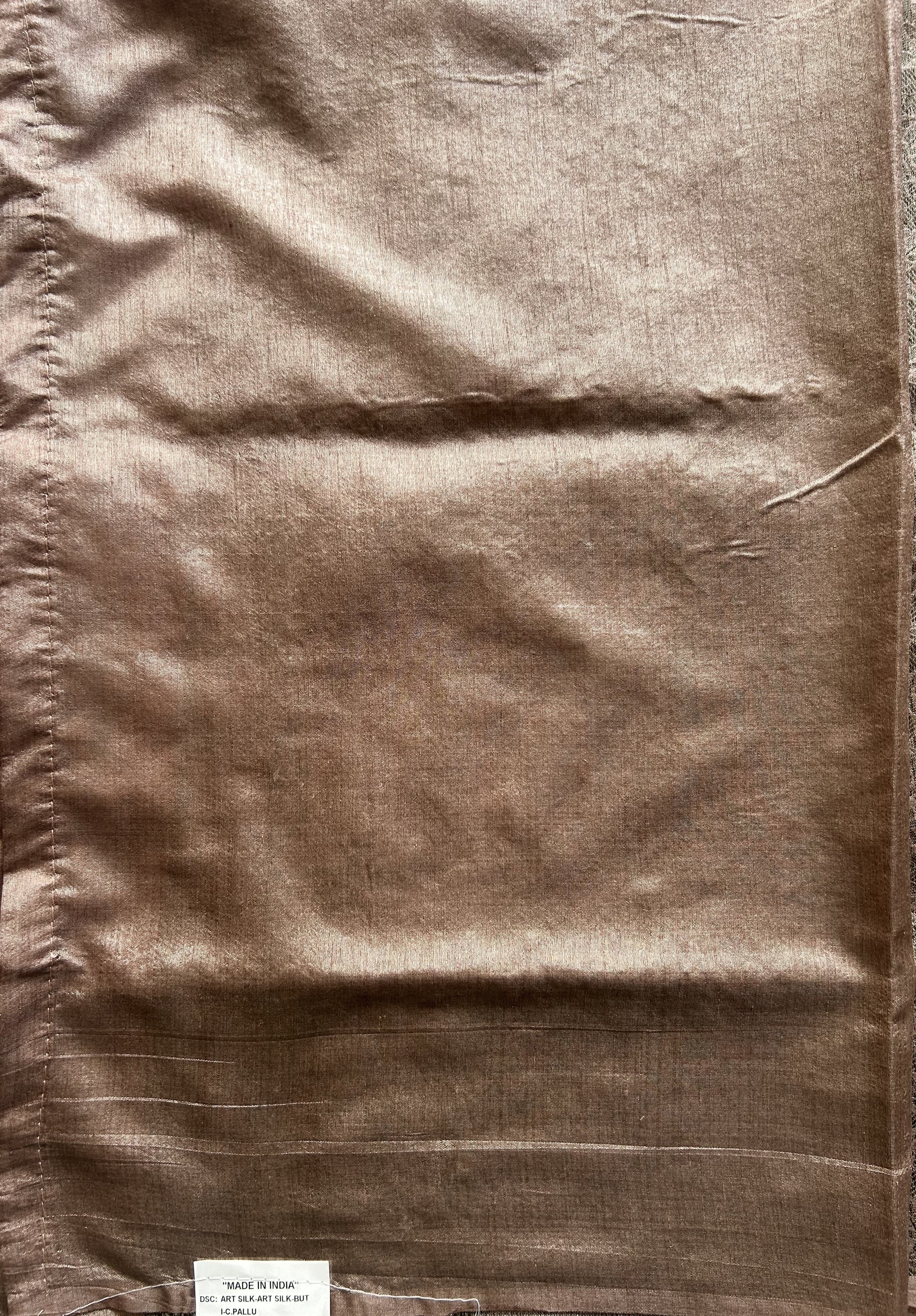 Semi Raw Silk Saree Beige Colored Elegantly paired with a Silver Zari Border. - Sampradaya Designer Studio