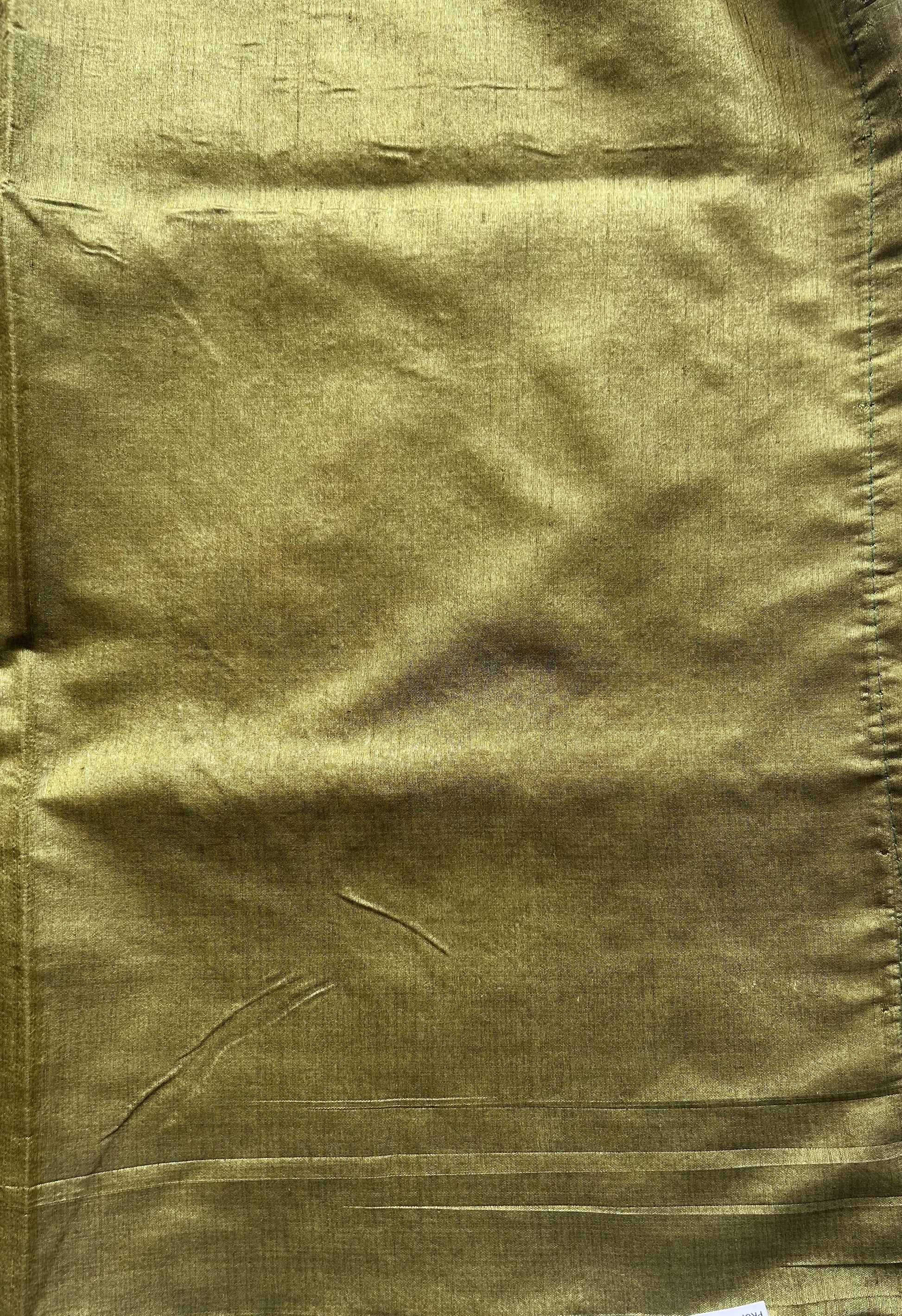 Semi Raw Silk Saree Mustard Colored Elegantly paired with a Silver Zari Border. - Sampradaya Designer Studio