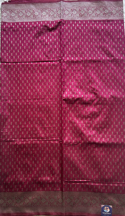 Semi Raw Silk Saree Blush Pink Colored Elegantly paired with a Silver Zari Border. - Sampradaya Designer Studio