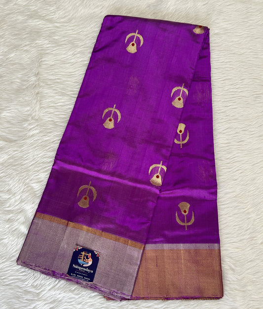 Chanderi Pattu Saree Magenta colored saree complemented with a Light Purple Silver Zari border - Sampradaya Designer Studio