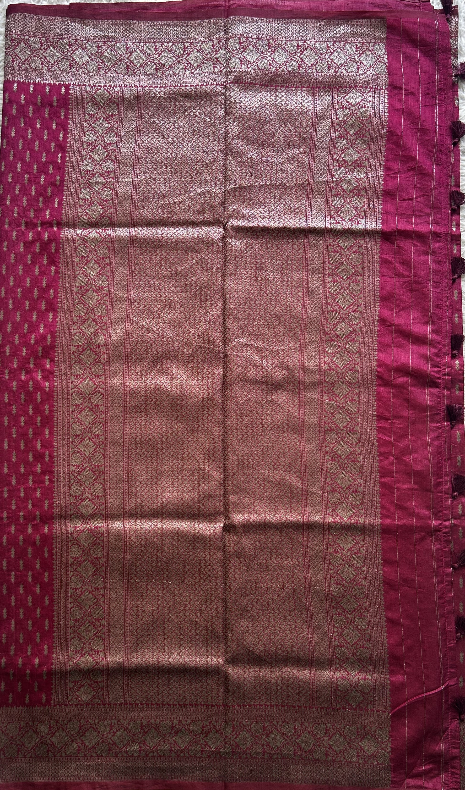 Semi Raw Silk Saree Blush Pink Colored Elegantly paired with a Silver Zari Border. - Sampradaya Designer Studio
