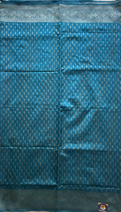 Semi Raw Silk Saree dark Blue Colored Elegantly paired with a Silver Zari Border. - Sampradaya Designer Studio