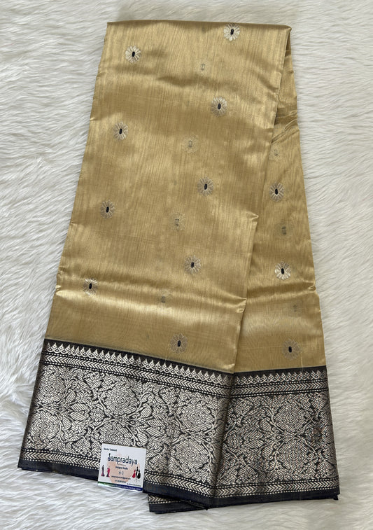 Chanderi Pattu Saree Macaroon colored saree complemented with a Elephant Grey Color Kanchi border - Sampradaya Designer Studio