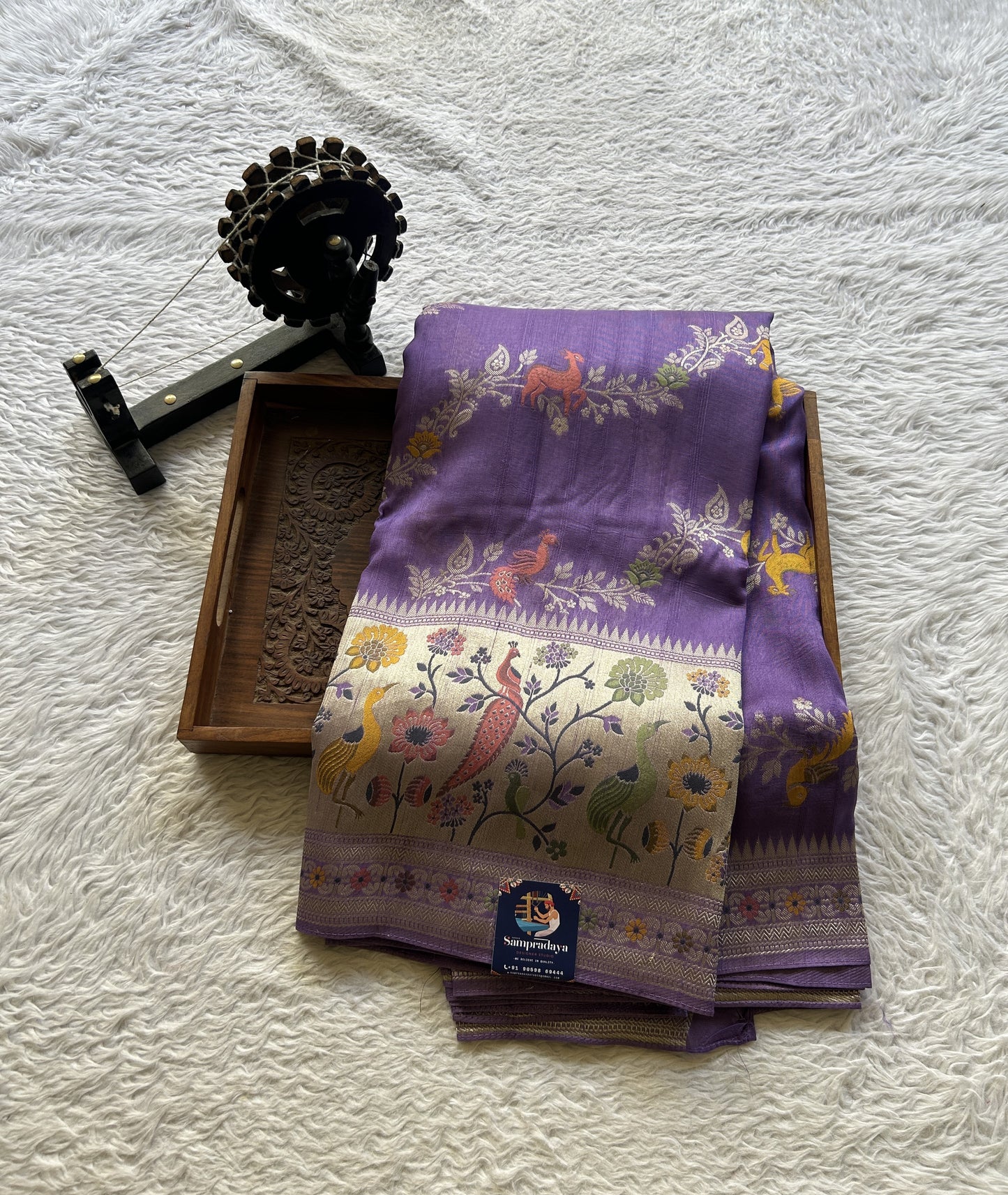 Banarasi Tussar Georgette Allover Saree Lilac Colored Paired with a Zari Border. - Sampradaya Designer Studio