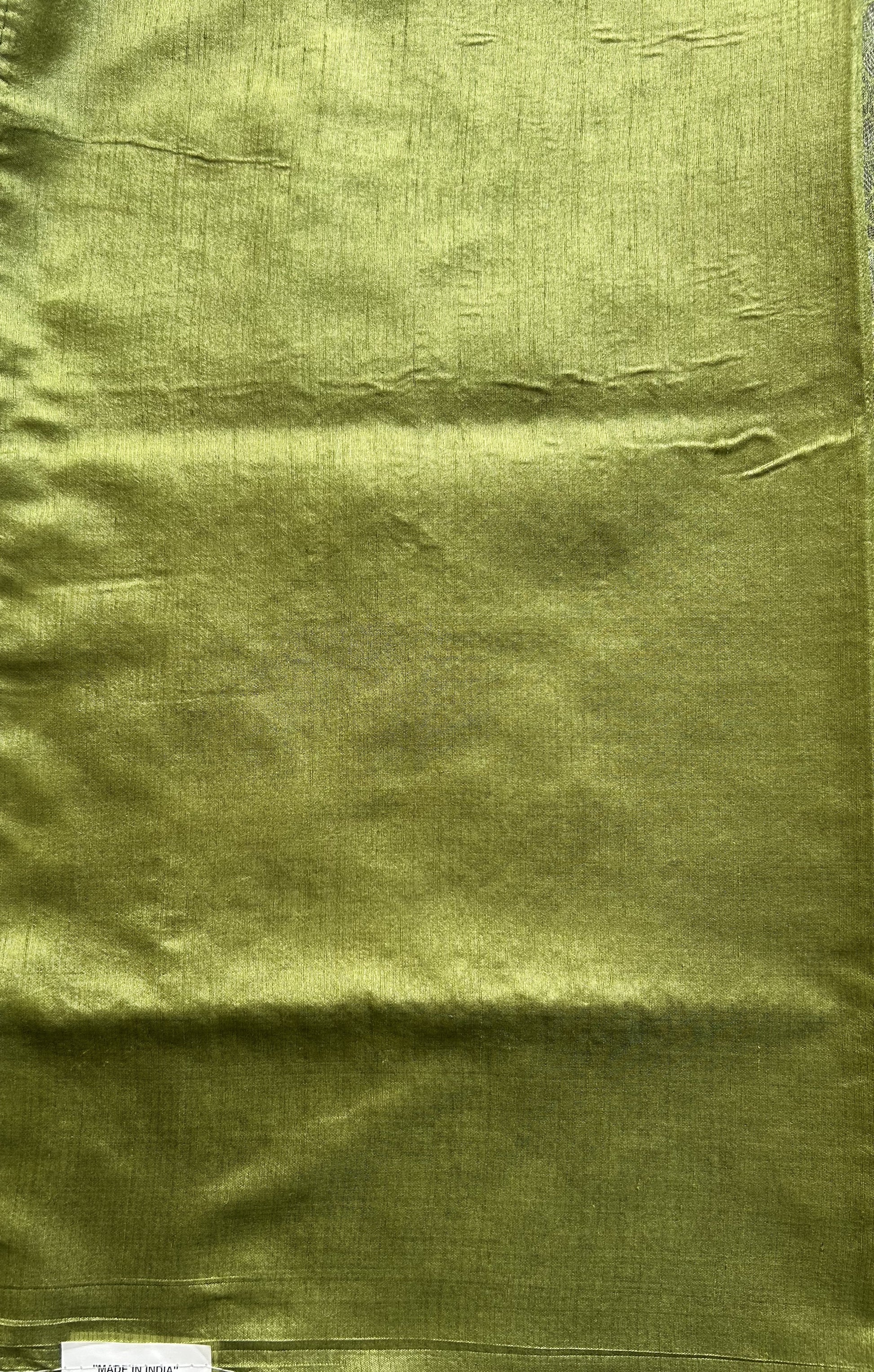 Semi Raw Silk Saree Light Green Colored Elegantly paired with a Silver Zari Border. - Sampradaya Designer Studio