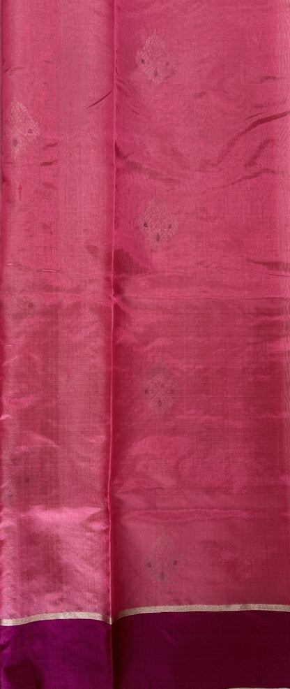 Chanderi Silk Saree Strawberry Pink Color – Sampradaya Designer Studio