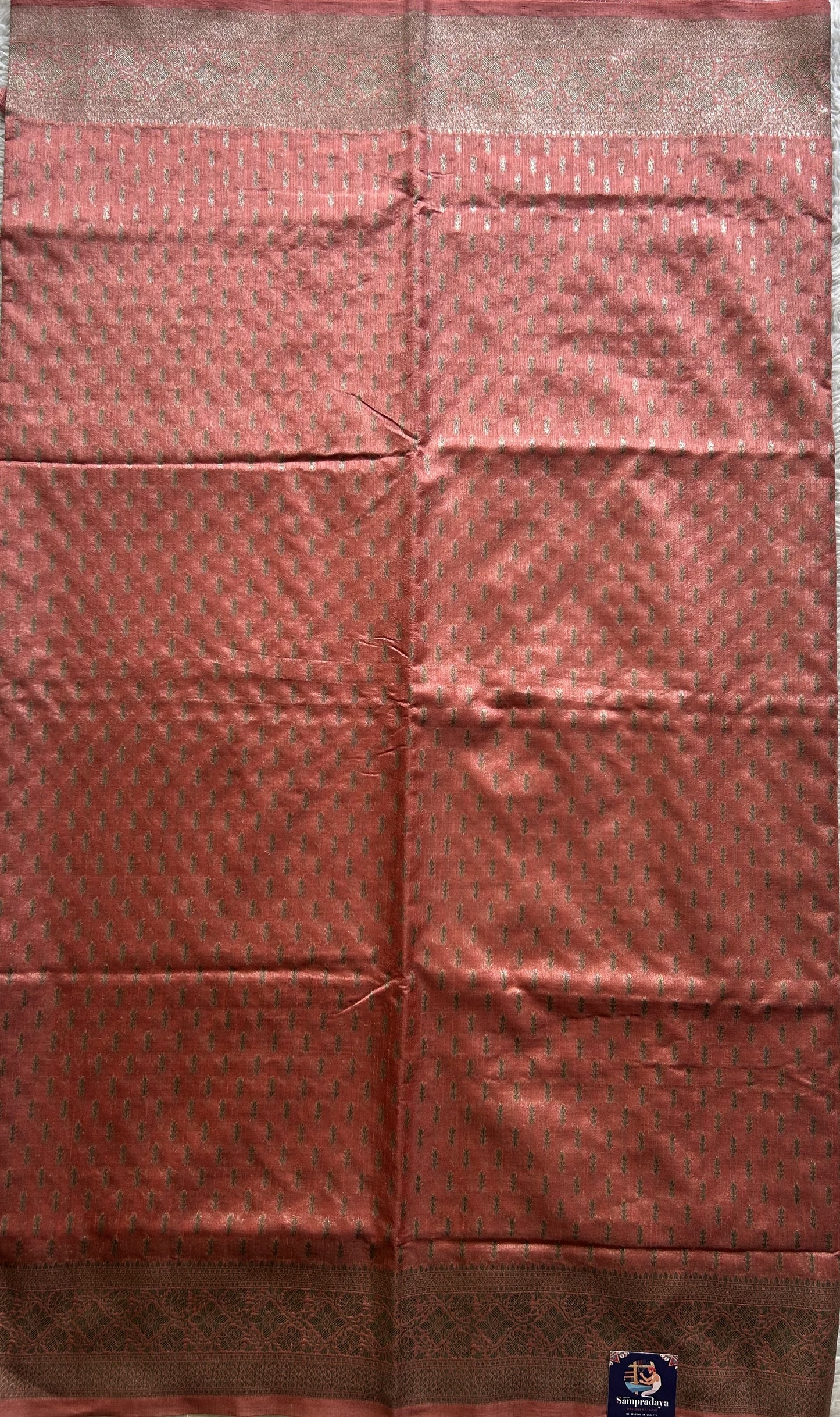 Semi Raw Silk Saree Baby Pink Colored Elegantly paired with a Silver Zari Border. - Sampradaya Designer Studio