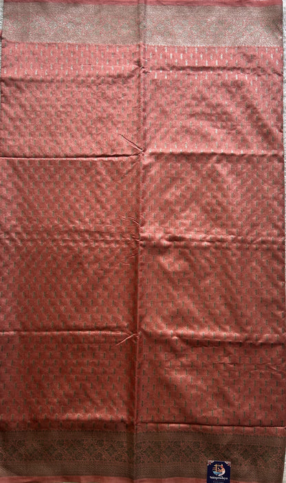 Semi Raw Silk Saree Baby Pink Colored Elegantly paired with a Silver Zari Border. - Sampradaya Designer Studio