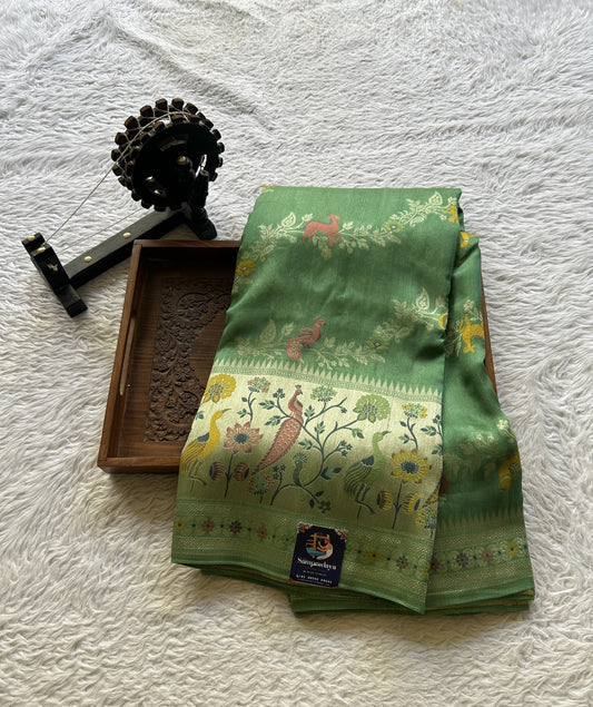 Banarasi Tussar Georgette Allover Saree Sea Green Colored Paired with a Zari Border. - Sampradaya Designer Studio
