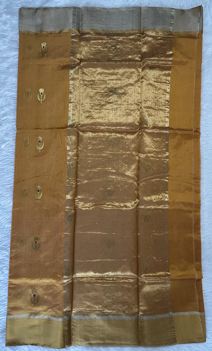 Chanderi Pattu Saree Mango Yellow colored saree complemented with a Gold Zari Weaving  Plain border - Sampradaya Designer Studio