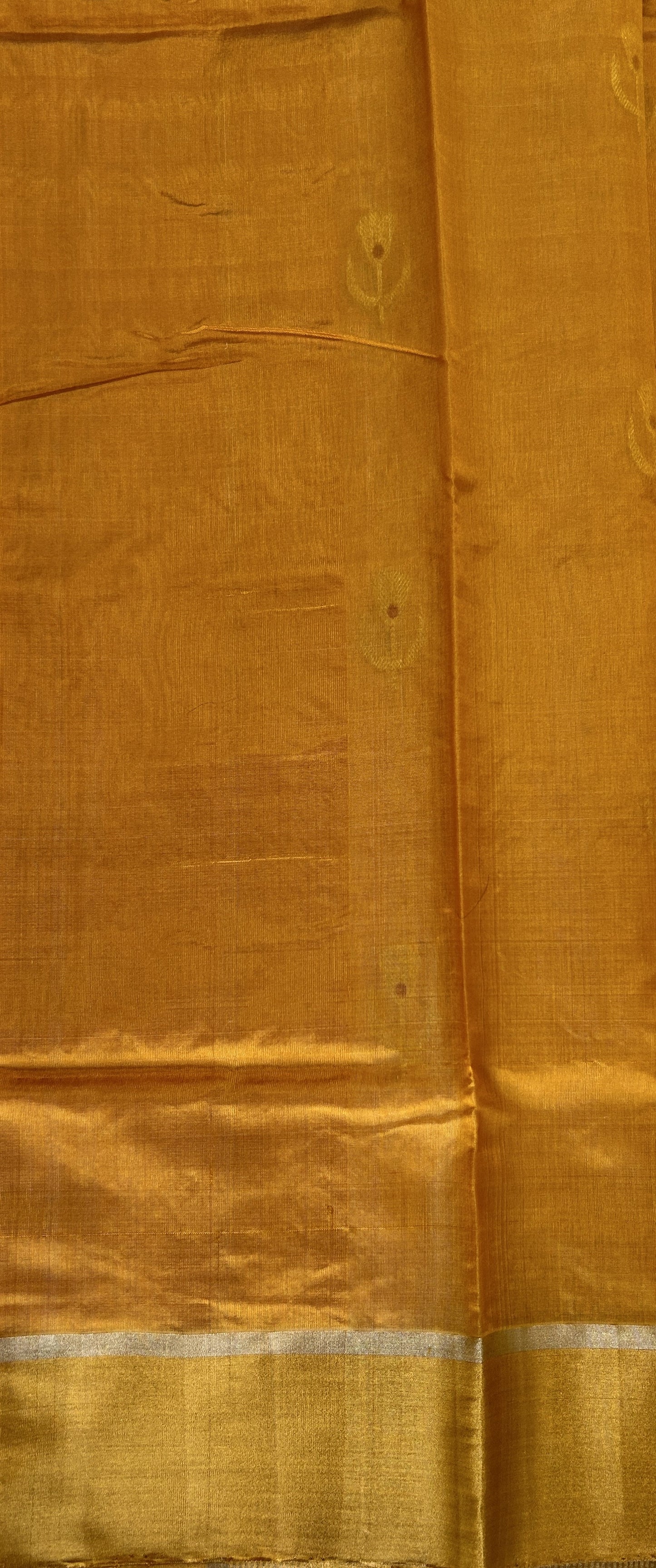 Chanderi Pattu Saree Mango Yellow colored saree complemented with a Gold Zari Weaving  Plain border - Sampradaya Designer Studio