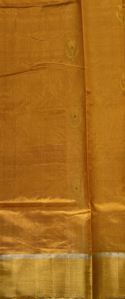 Chanderi Pattu Saree Mango Yellow colored saree complemented with a Gold Zari Weaving  Plain border - Sampradaya Designer Studio