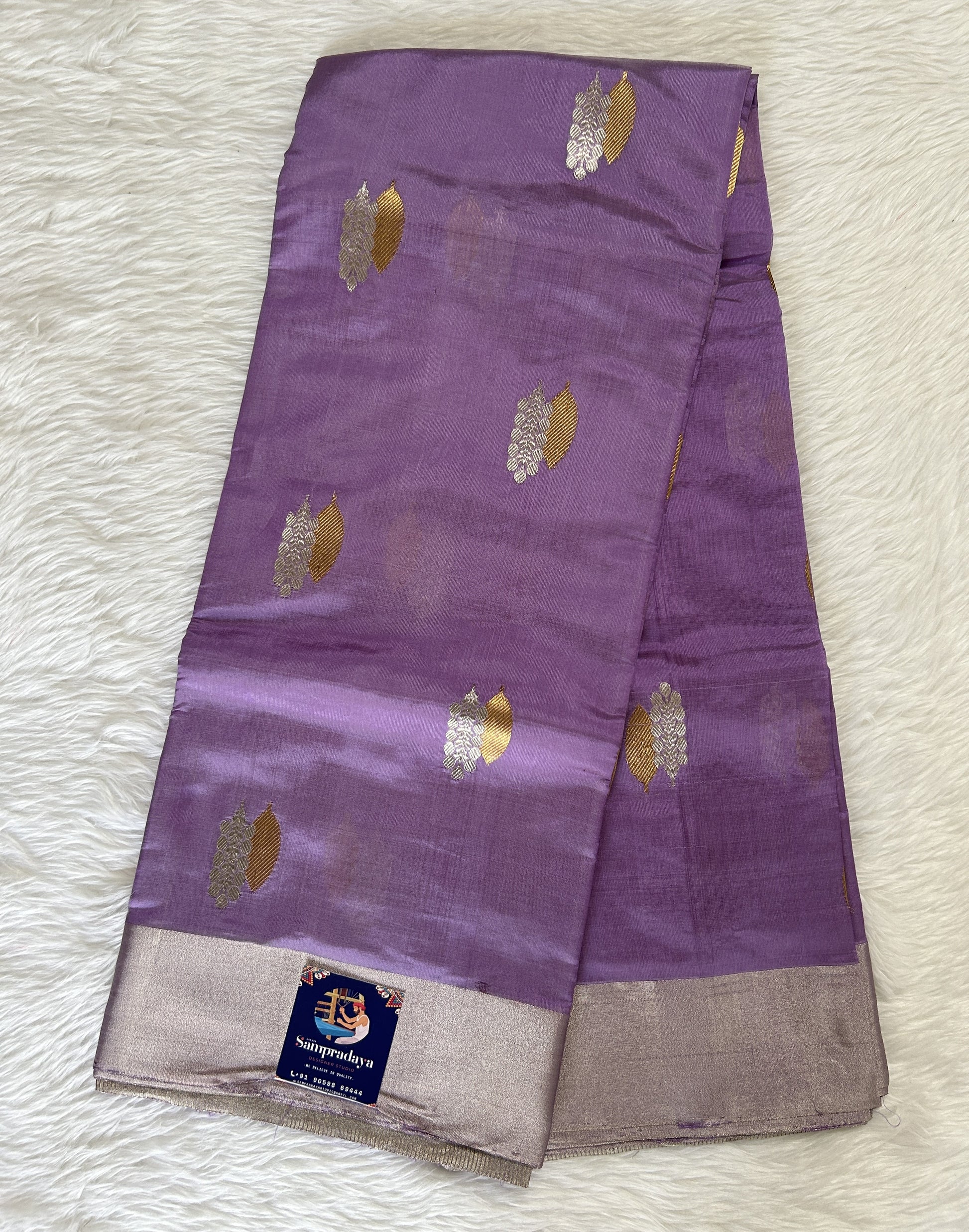 Chanderi Pattu Saree Dusty Purple colored saree complemented with a Silver Zari Weaving Plain border - Sampradaya Designer Studio