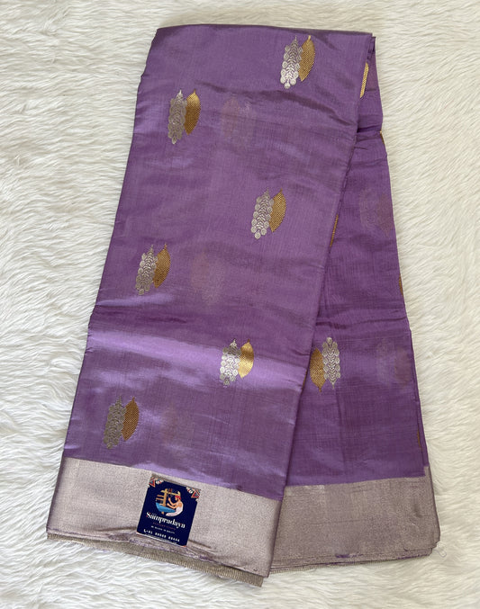 Chanderi Pattu Saree Dusty Purple colored saree complemented with a Silver Zari Weaving Plain border - Sampradaya Designer Studio