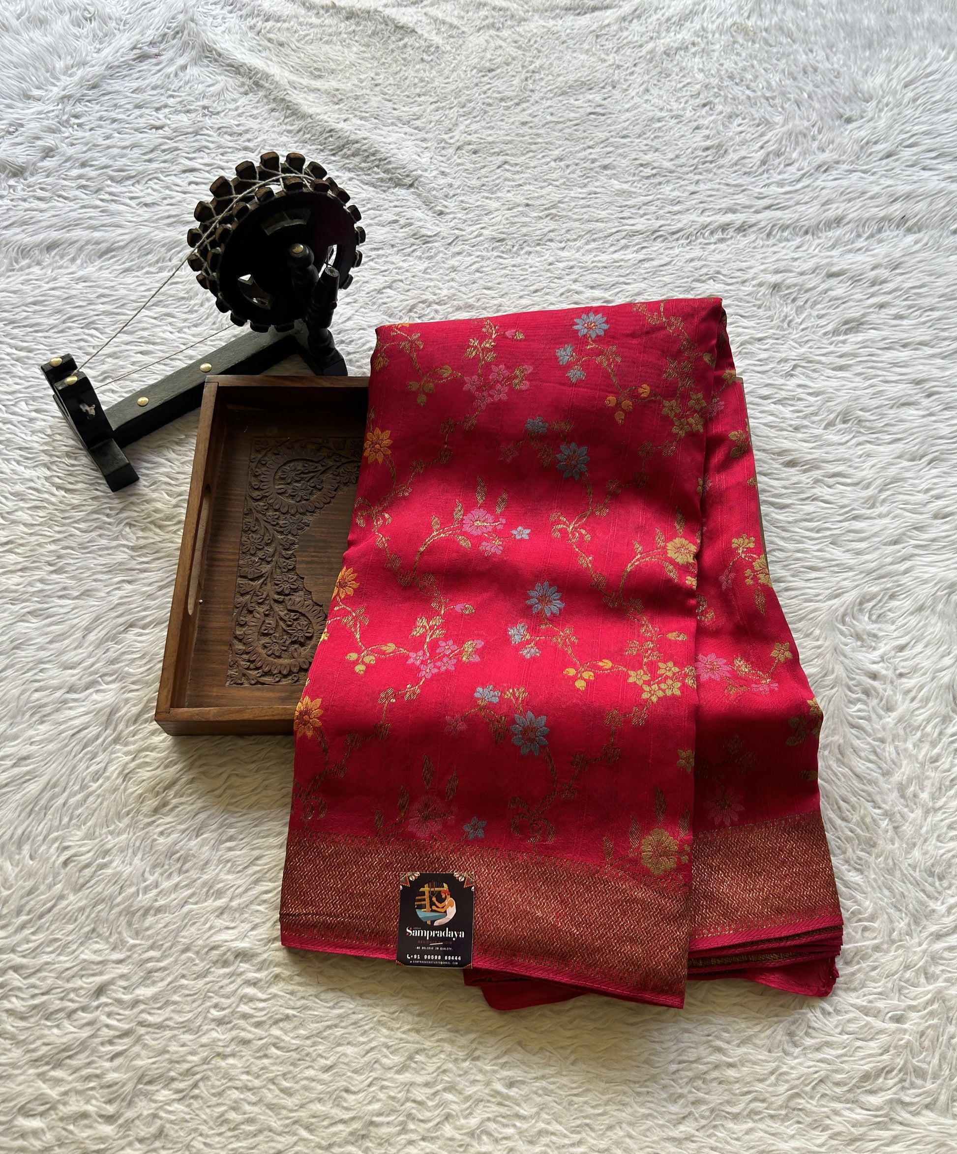 Banarasi Tussar Georgette Allover Saree Hot Pink Colored Exquisite Zari Border. - Sampradaya Designer Studio