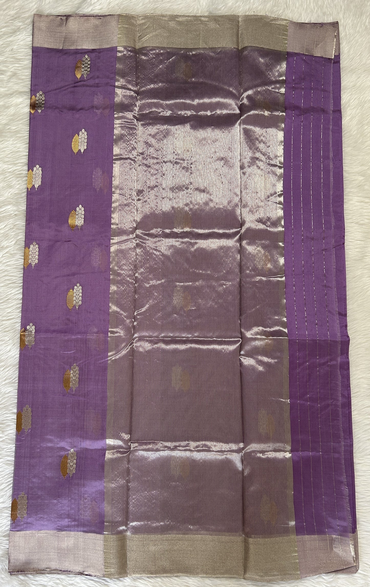 Chanderi Pattu Saree Dusty Purple colored saree complemented with a Silver Zari Weaving Plain border - Sampradaya Designer Studio