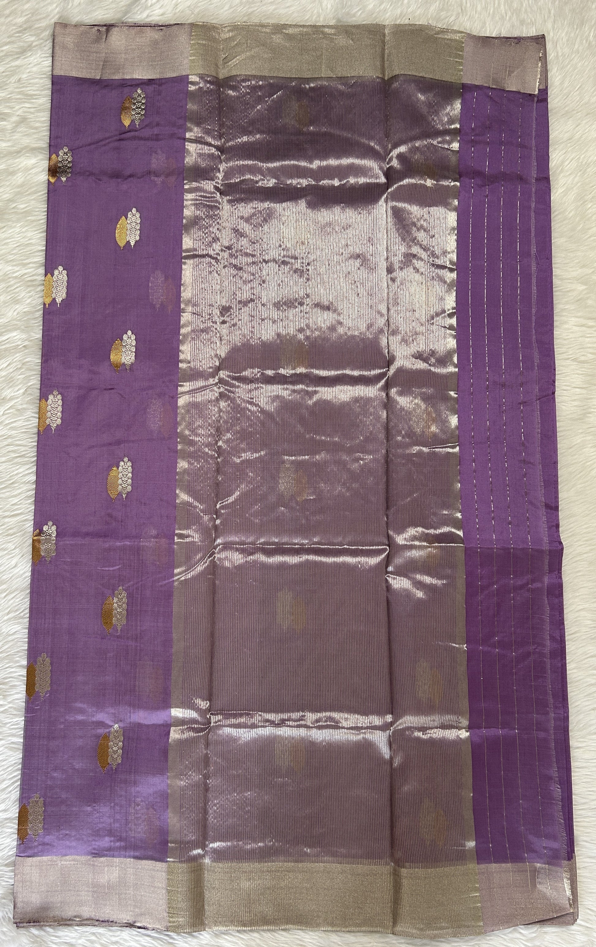 Chanderi Pattu Saree Dusty Purple colored saree complemented with a Silver Zari Weaving Plain border - Sampradaya Designer Studio