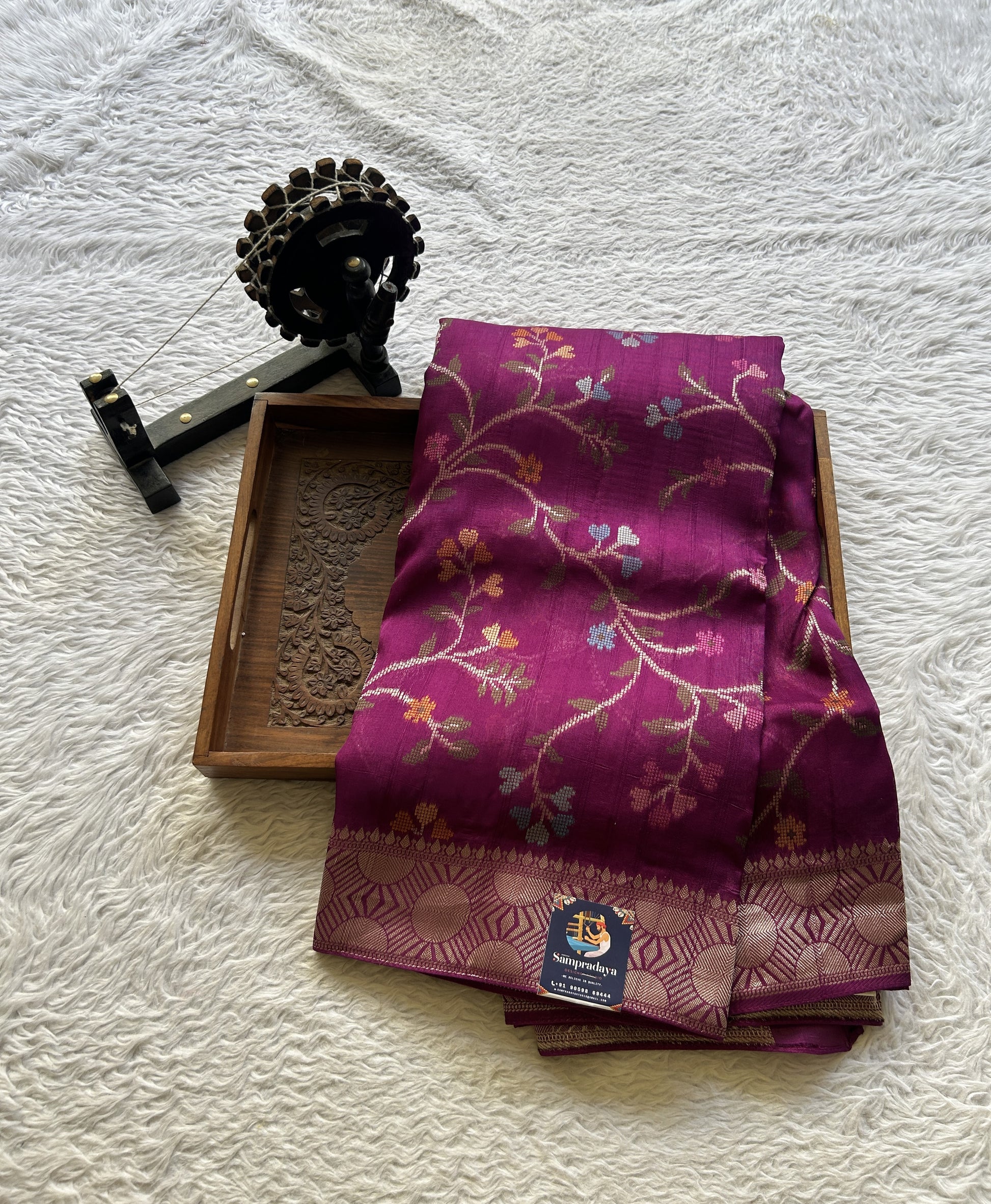 Banarasi Tussar Georgette Allover Saree Purple Colored Exquisite Zari Border. - Sampradaya Designer Studio