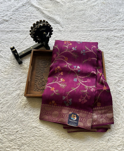 Banarasi Tussar Georgette Allover Saree Purple Colored Exquisite Zari Border. - Sampradaya Designer Studio