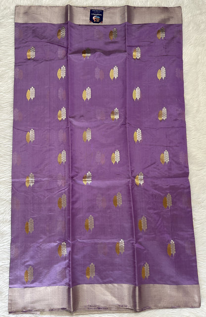 Chanderi Pattu Saree Dusty Purple colored saree complemented with a Silver Zari Weaving Plain border - Sampradaya Designer Studio
