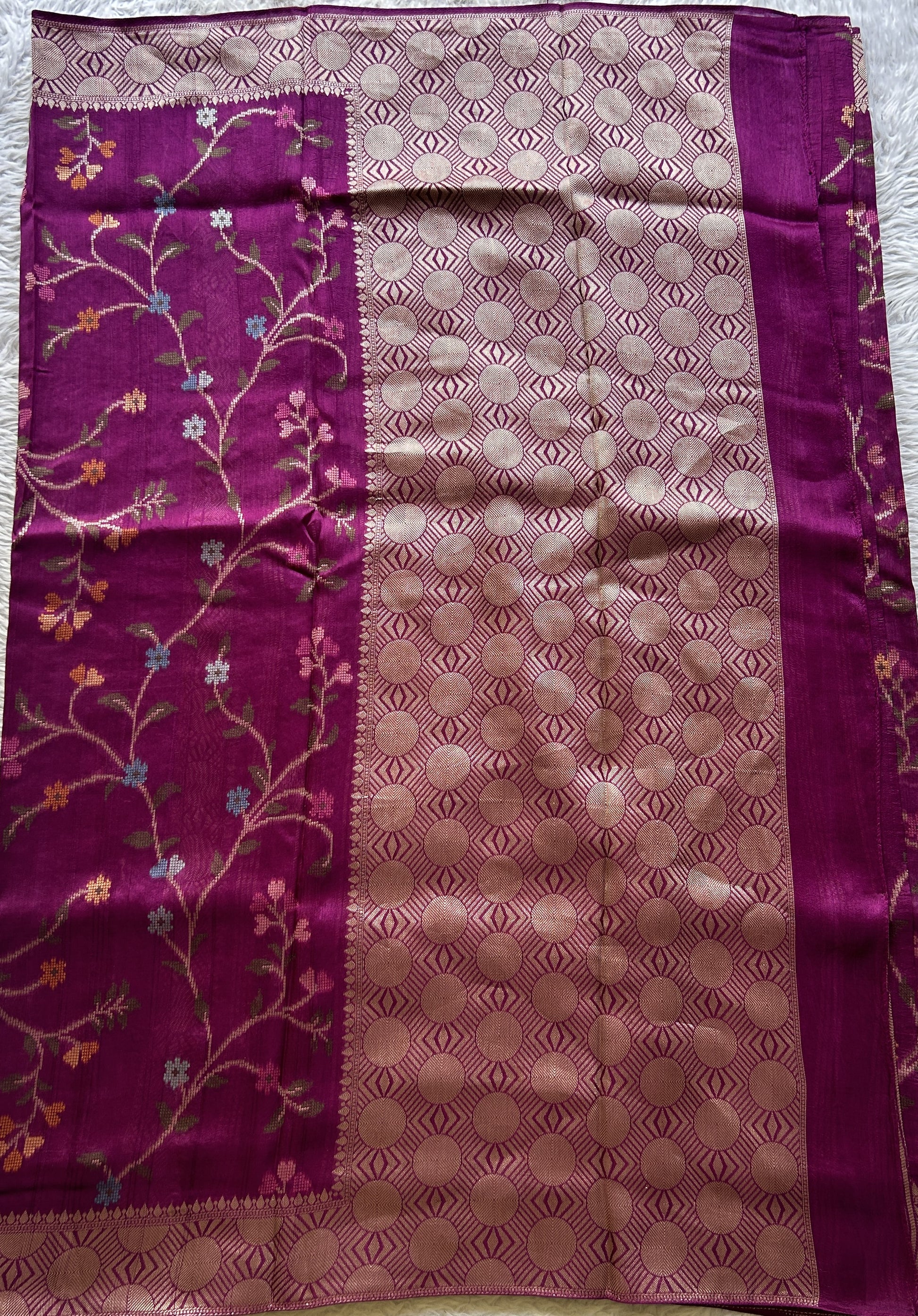 Banarasi Tussar Georgette Allover Saree Purple Colored Exquisite Zari Border. - Sampradaya Designer Studio