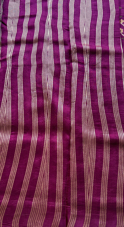 Banarasi Tussar Georgette Allover Saree Purple Colored Exquisite Zari Border. - Sampradaya Designer Studio