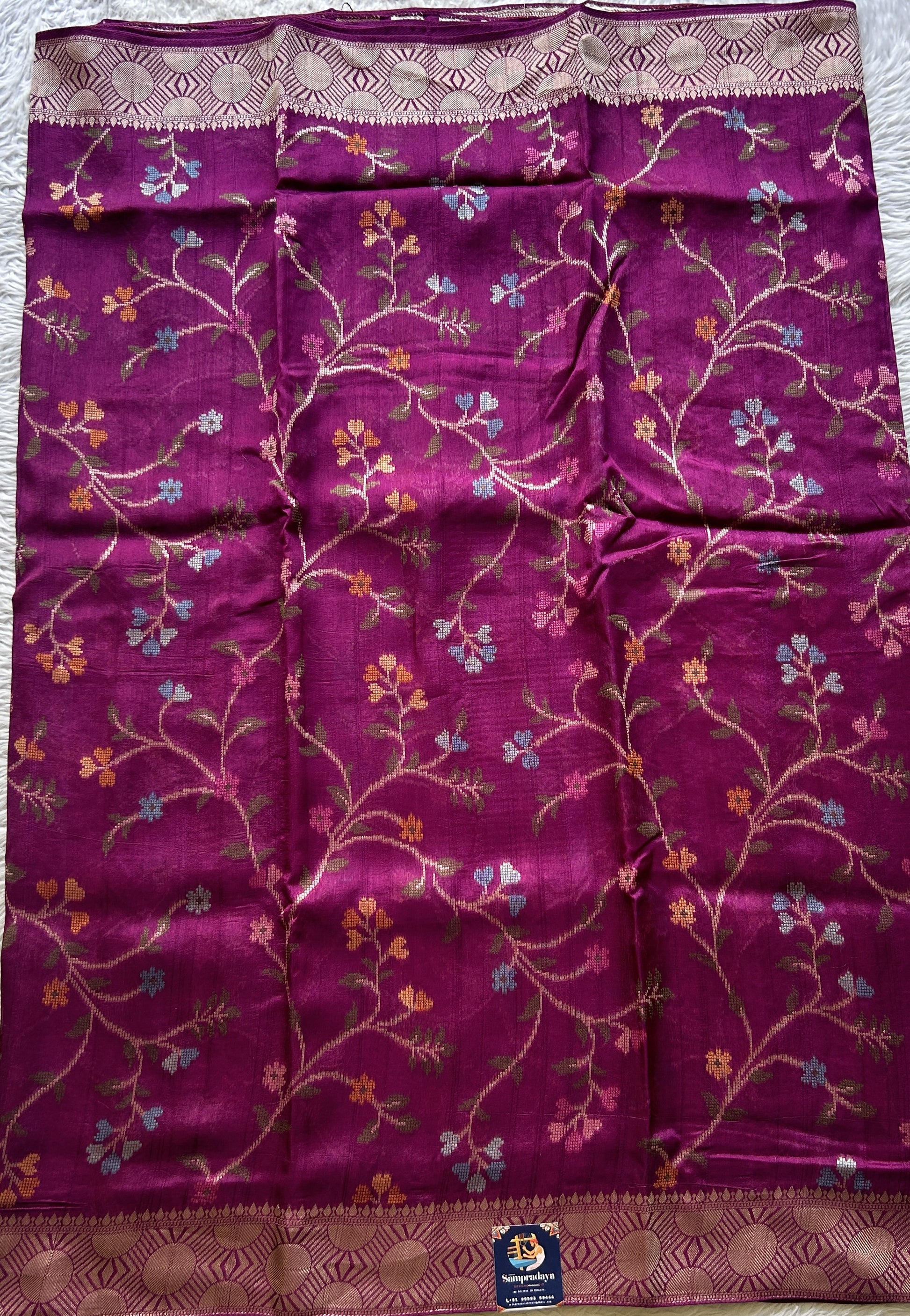 Banarasi Tussar Georgette Allover Saree Purple Colored Exquisite Zari Border. - Sampradaya Designer Studio