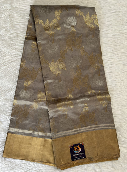Chanderi Pattu Saree Light Grey colored saree complemented with a Gold Zari Weaving border - Sampradaya Designer Studio