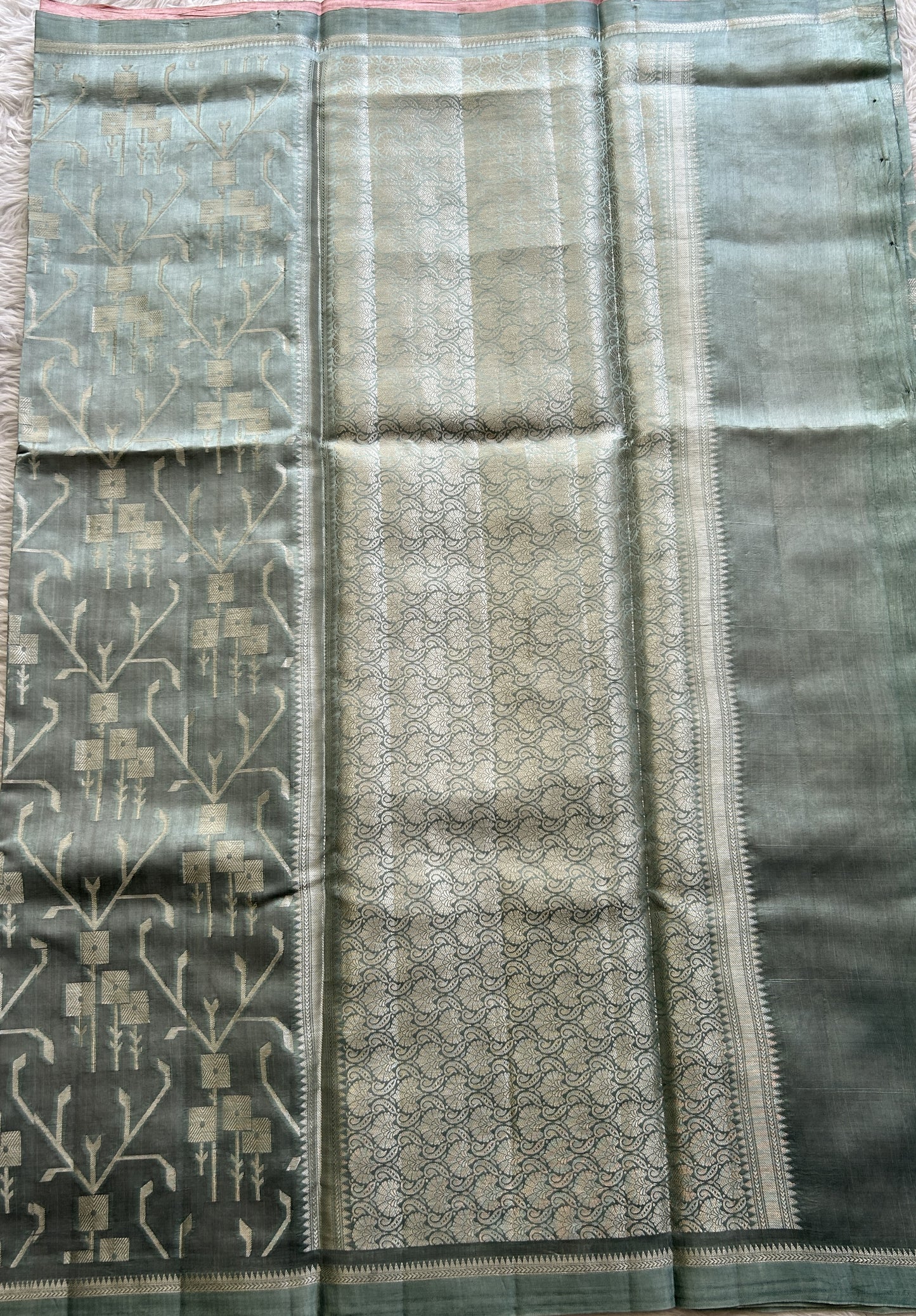 Dupion Silk Saree Sea Blue Colored Complemented with a Plain Border. - Sampradaya Designer Studio