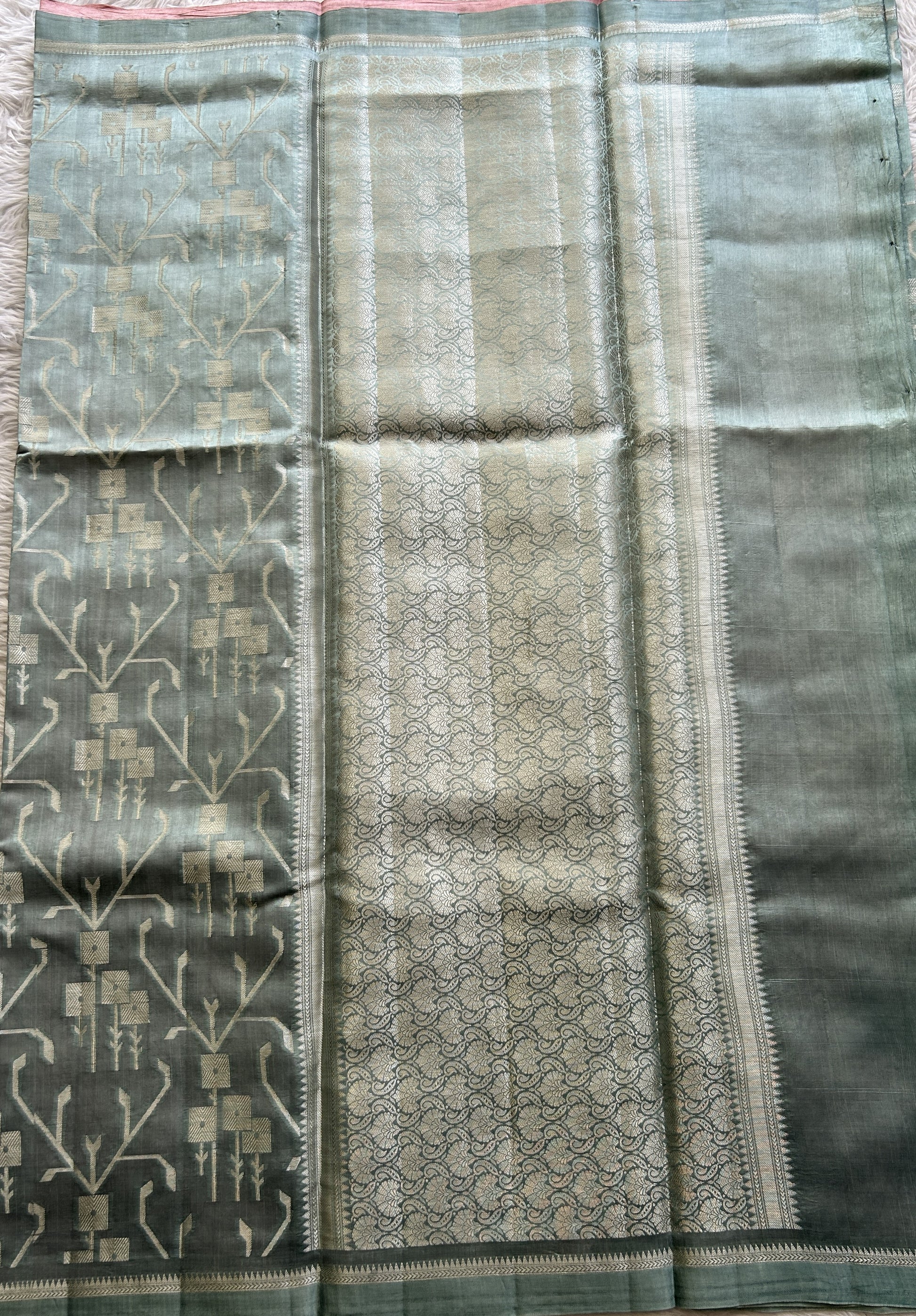 Dupion Silk Saree Sea Blue Colored Complemented with a Plain Border. - Sampradaya Designer Studio
