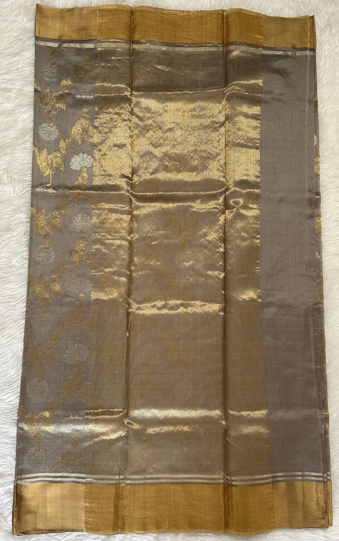 Chanderi Pattu Saree Light Grey colored saree complemented with a Gold Zari Weaving border - Sampradaya Designer Studio