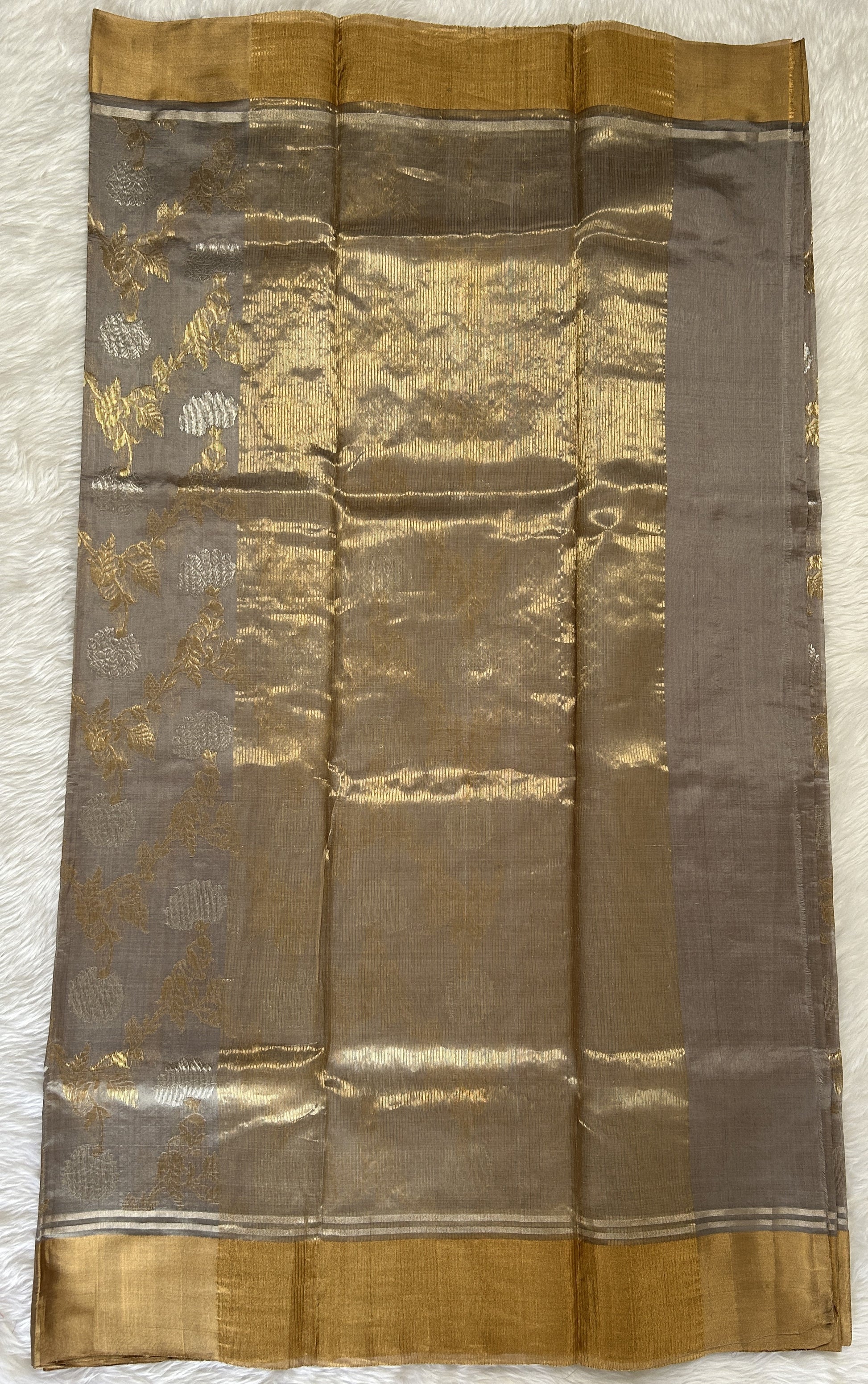 Chanderi Pattu Saree Light Grey colored saree complemented with a Gold Zari Weaving border - Sampradaya Designer Studio