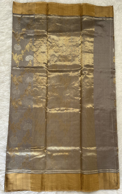 Chanderi Pattu Saree Light Grey colored saree complemented with a Gold Zari Weaving border - Sampradaya Designer Studio