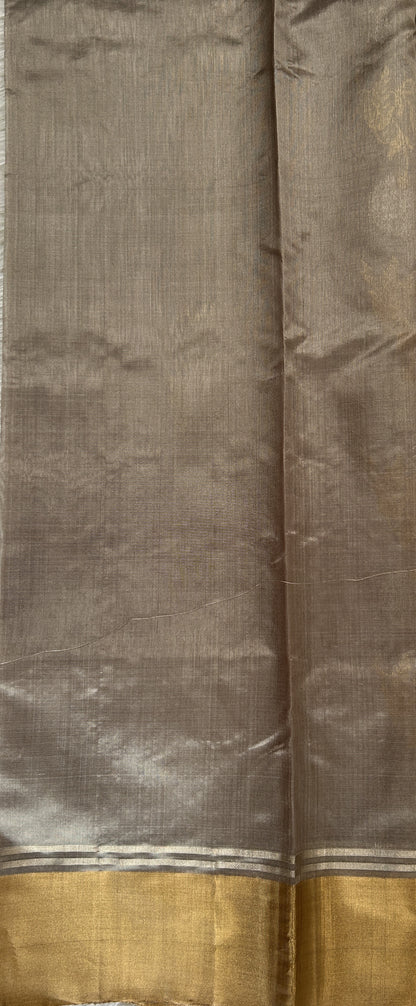 Chanderi Pattu Saree Light Grey colored saree complemented with a Gold Zari Weaving border - Sampradaya Designer Studio