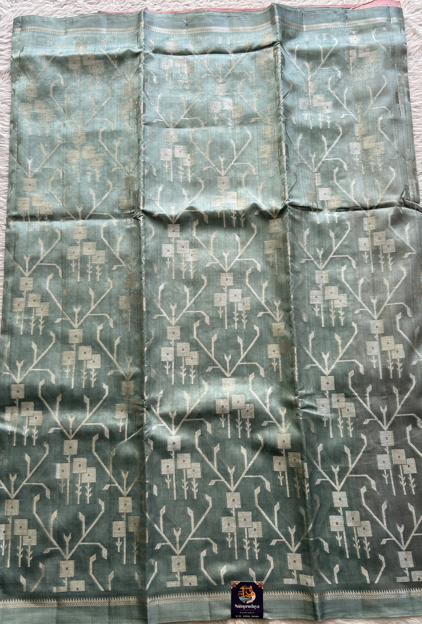 Dupion Silk Saree Sea Blue Colored Complemented with a Plain Border. - Sampradaya Designer Studio