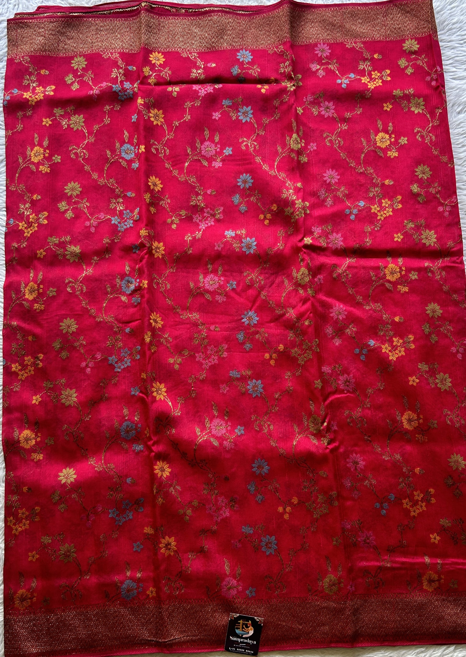Banarasi Tussar Georgette Allover Saree Hot Pink Colored Exquisite Zari Border. - Sampradaya Designer Studio