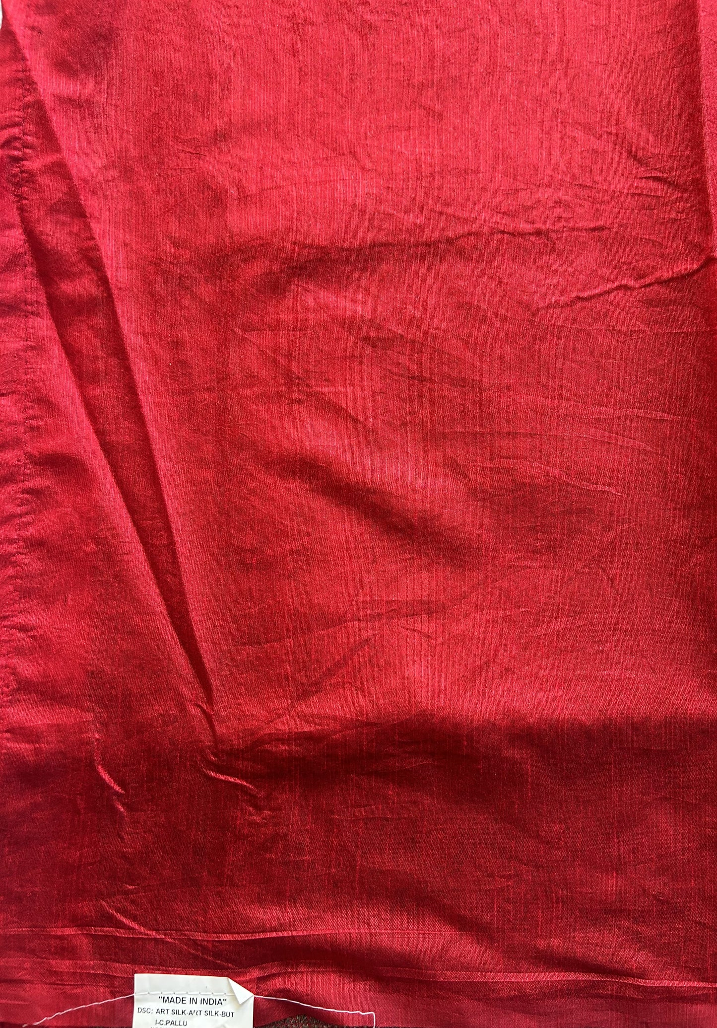 Semi Raw Silk Saree Red Colored Elegantly paired with a Silver Zari Border. - Sampradaya Designer Studio