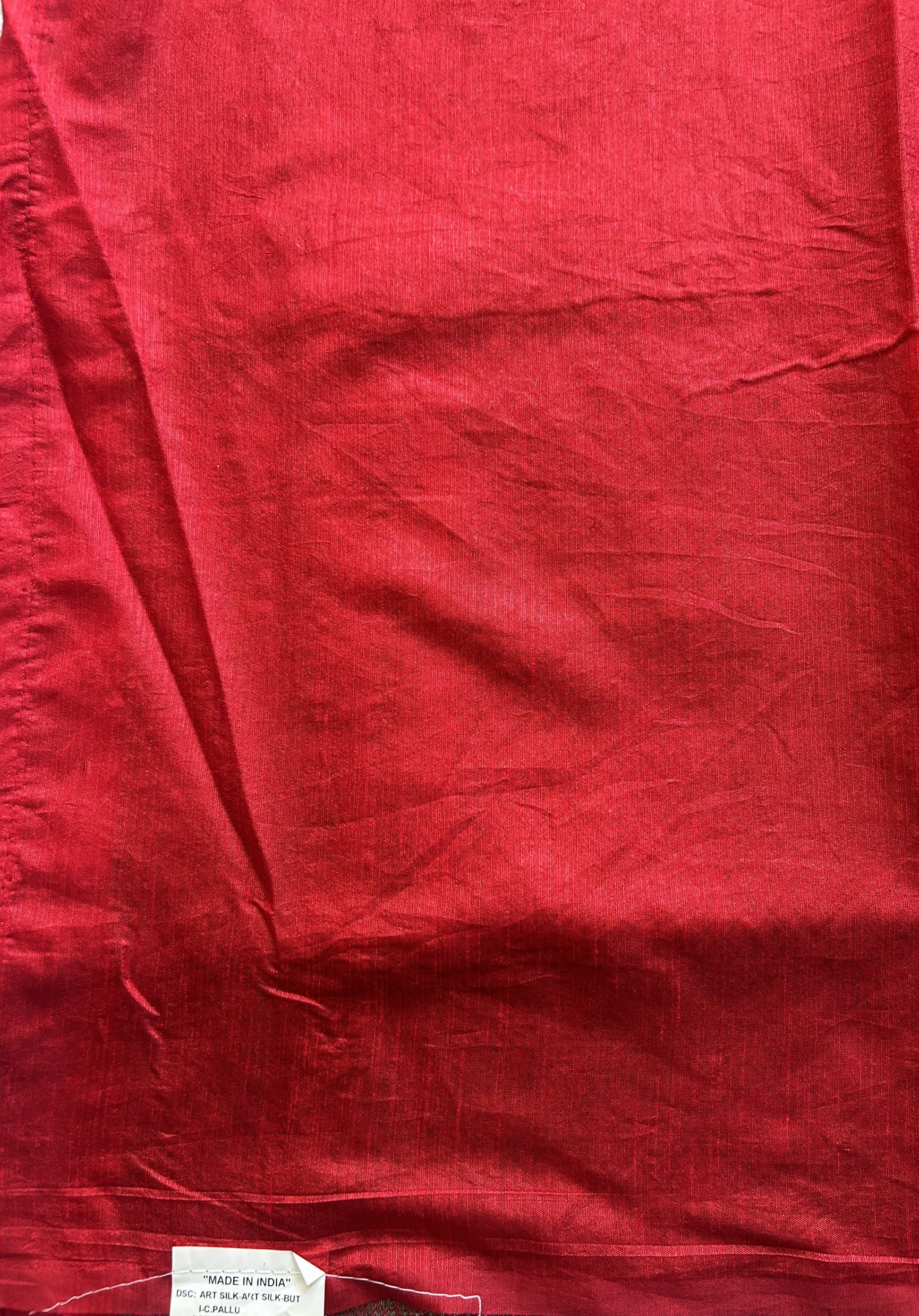 Semi Raw Silk Saree Red Colored Elegantly paired with a Silver Zari Border. - Sampradaya Designer Studio