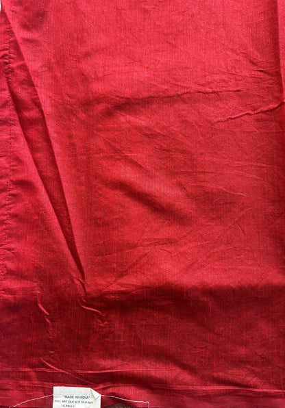 Semi Raw Silk Saree Red Colored Elegantly paired with a Silver Zari Border. - Sampradaya Designer Studio